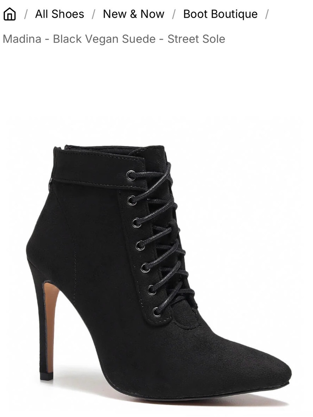 Madina Black Vegan Suede Lace-Up Stiletto Ankle Boot